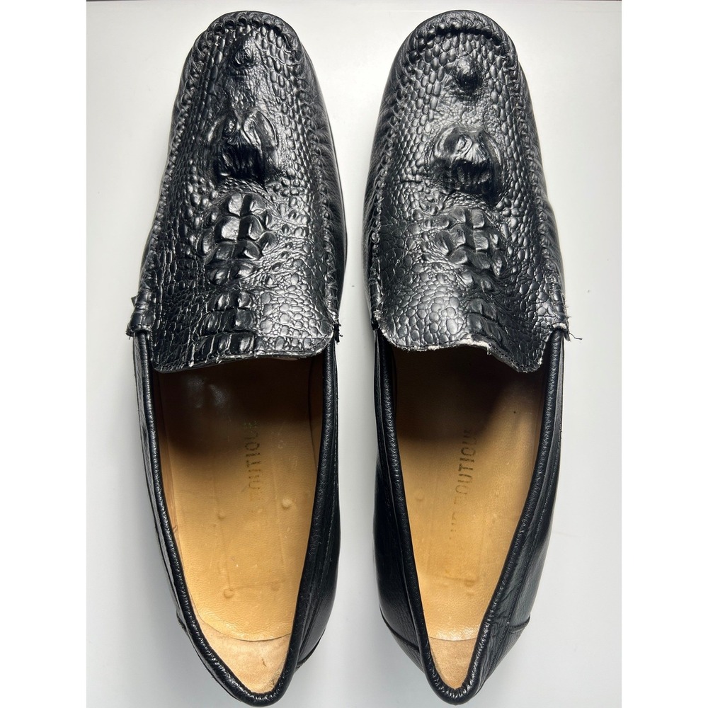 VTG Maitre Bottier Black Crock-Embossed Leather Dress Loafers Men's 9